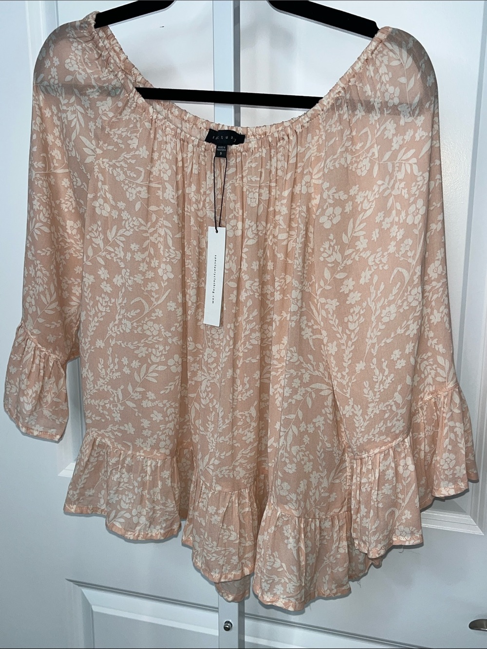 Sanctuary Peach Floral Off-Shoulder Blouse Small NWT